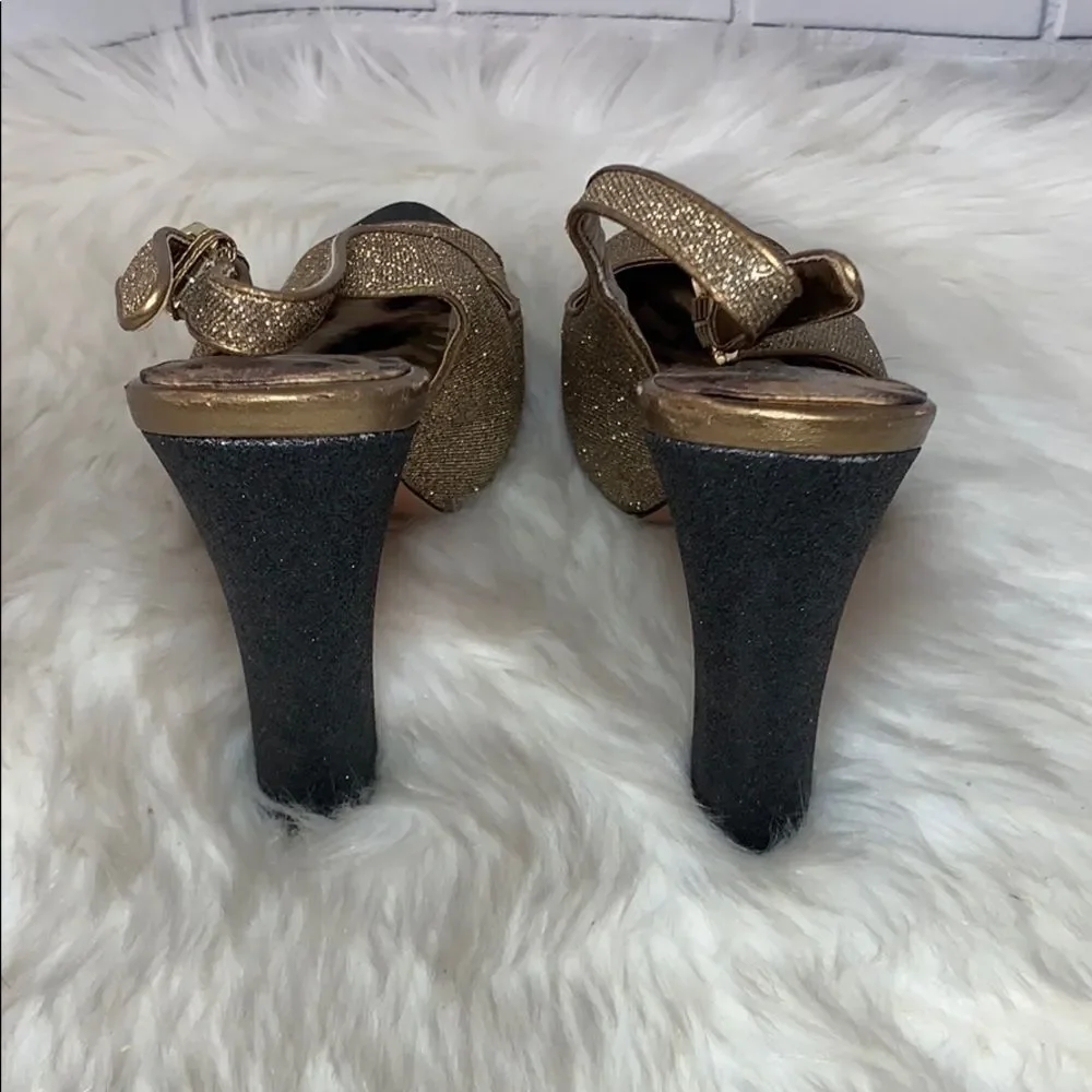 Sam‎ Edelman Finn Glitter Gold/Black Heels Sz 8.5